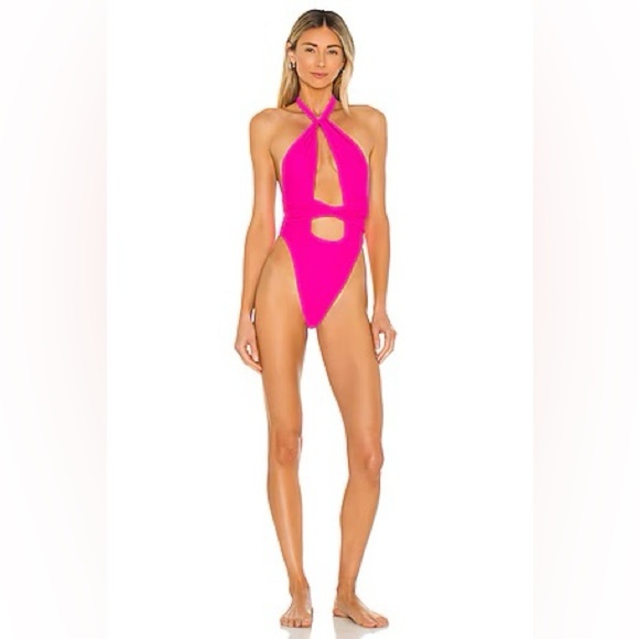 Michael Costello x Revolve Womens Dasia One Piece Swimsuit in Pink Stabillo M - Picture 1 of 5